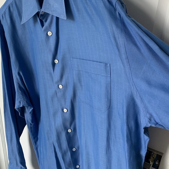 John W. Nordstrom Blue Herringbone Pattern Dress Shirt, Size 17-37 - Picture 8 of 12